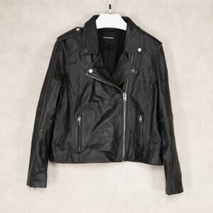 Lucky Brand Women Classic Leather Moto Jacket Washed Black Size XL